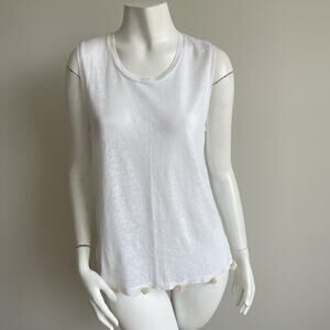 J. Crew Linen Knit Tank Top Pom Pom Trim Women's Sz Small White Coastal Resort